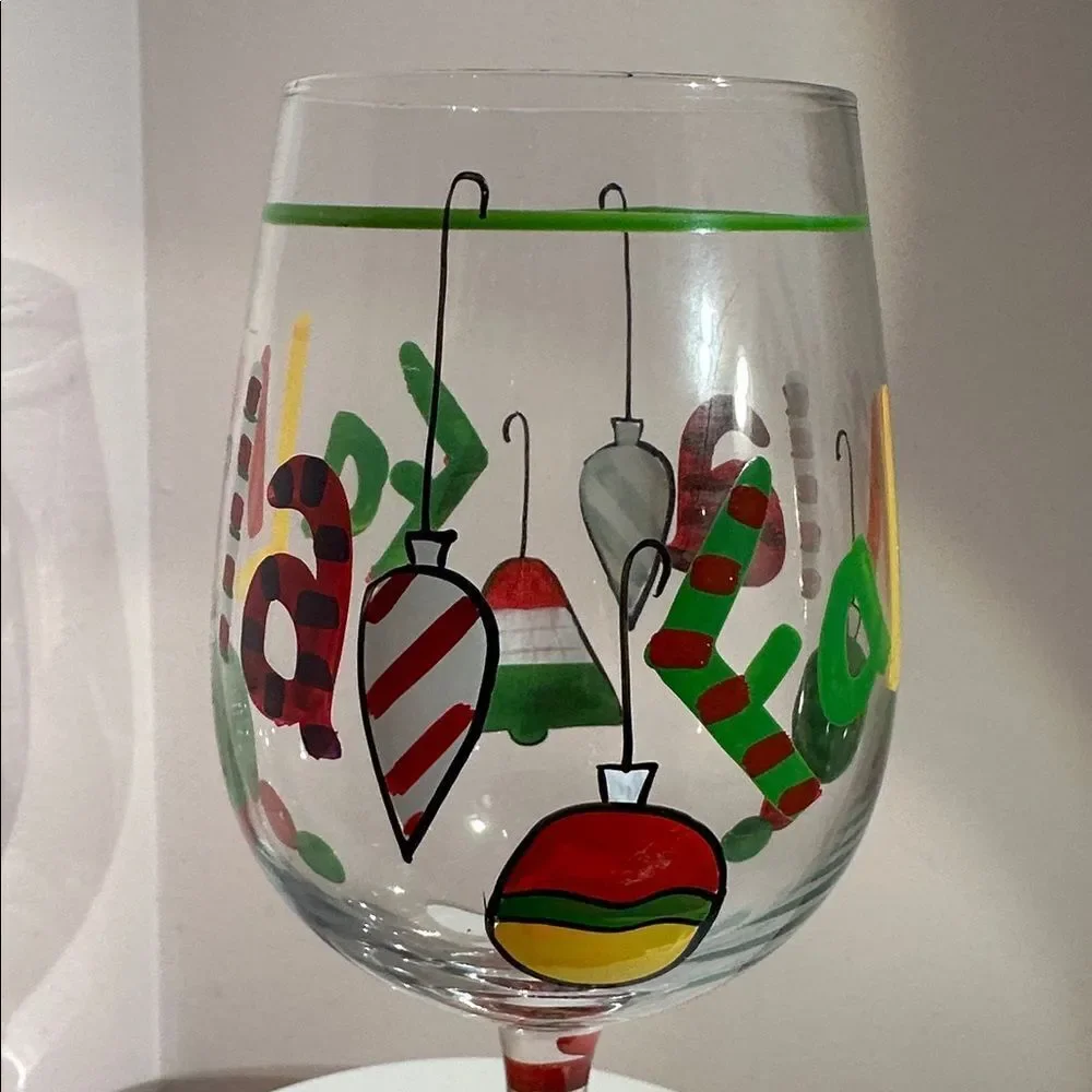 Wine Glass Festive Christmas Tree Hand Painted